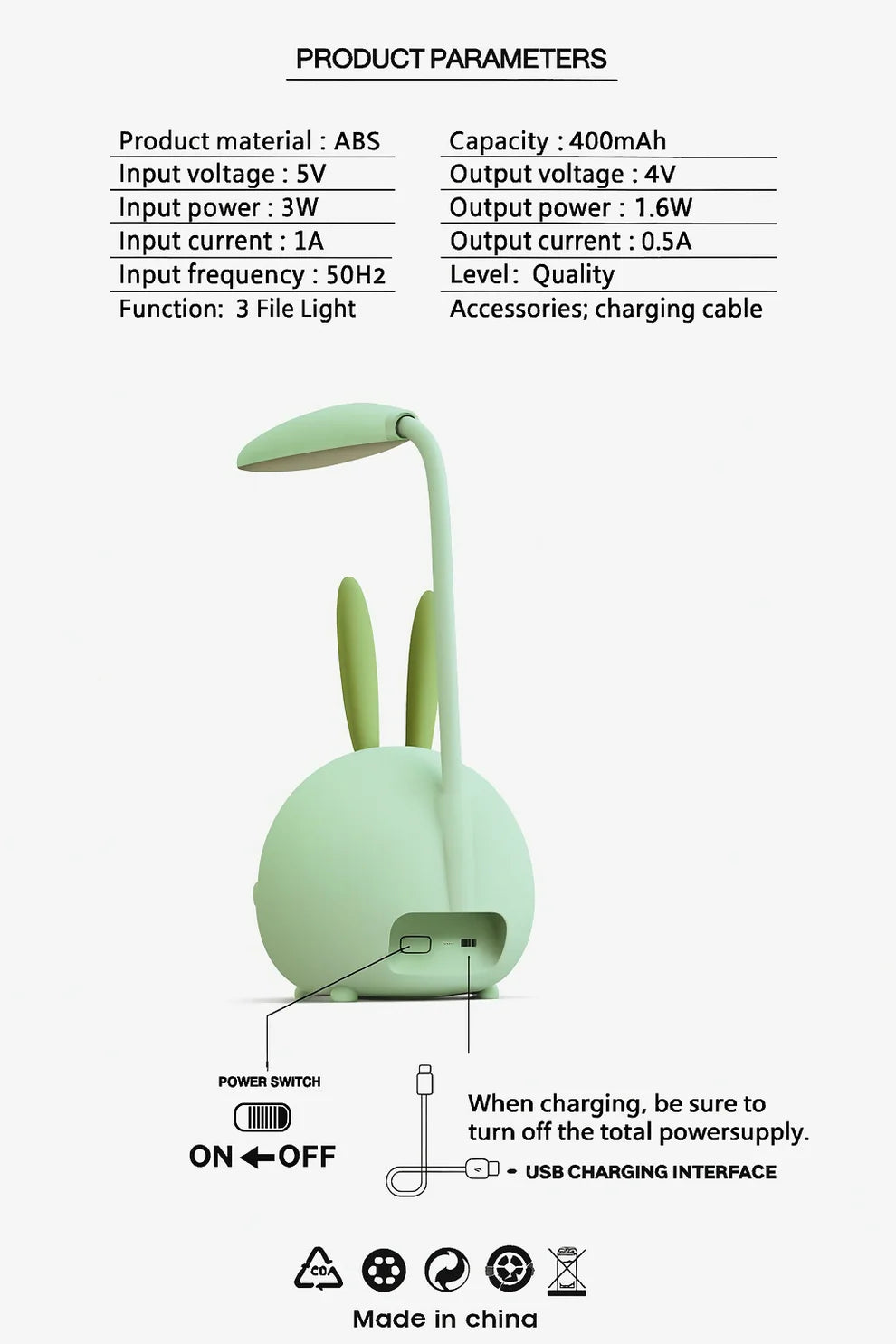 GlowBunny™ Cute Bunny Shaped LED Desk Lamp with Adjustable Neck