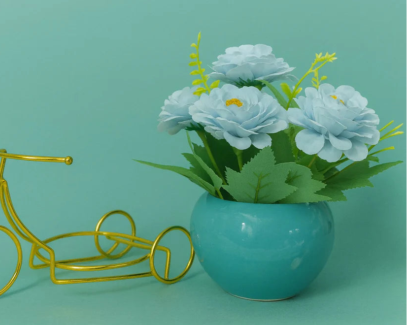 LuxeBloom™ Blue Rose Arrangement with Golden Bicycle Stand