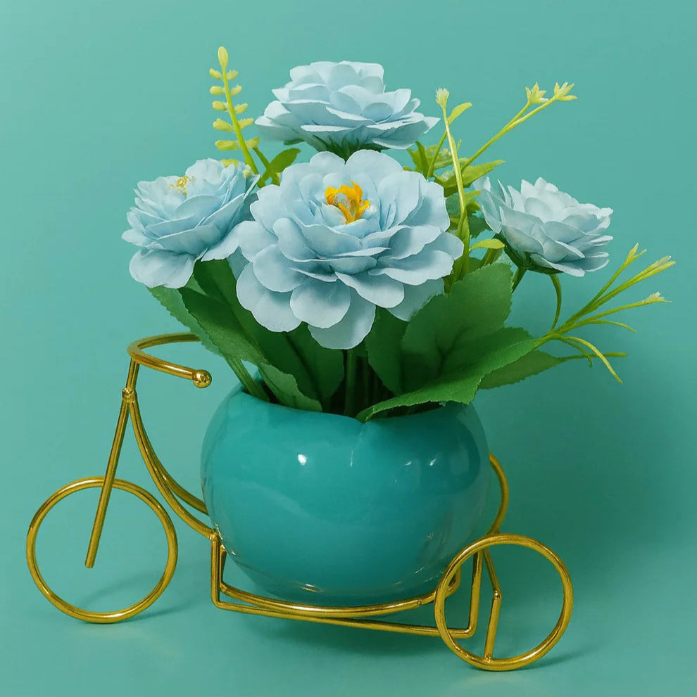 LuxeBloom™ Blue Rose Arrangement with Golden Bicycle Stand