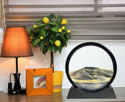 ZenFlow Moving Sand Art – Dynamic Black Round Table Décor