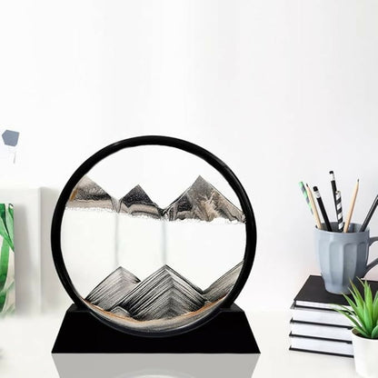 ZenFlow Moving Sand Art – Dynamic Black Round Table Décor