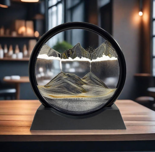 ZenFlow Moving Sand Art – Dynamic Black Round Table Décor