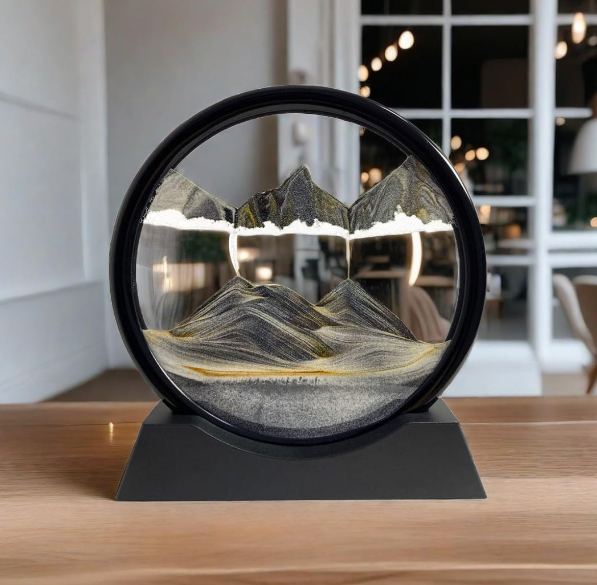 ZenFlow Moving Sand Art – Dynamic Black Round Table Décor