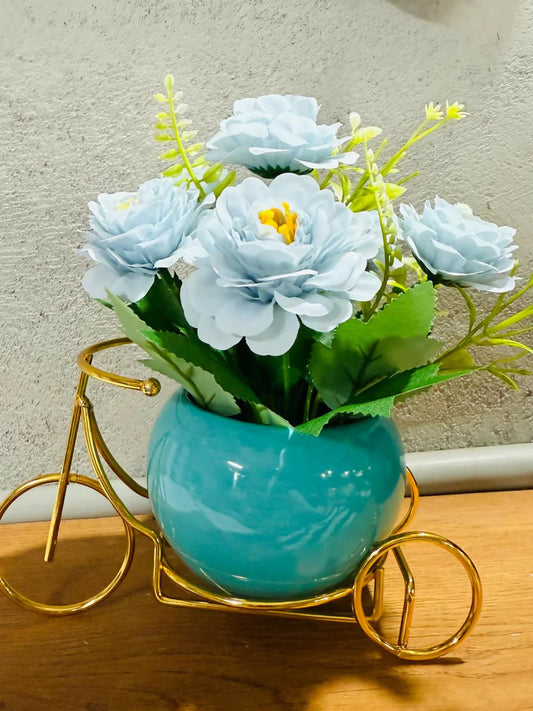 LuxeBloom™ Blue Rose Arrangement with Golden Bicycle Stand