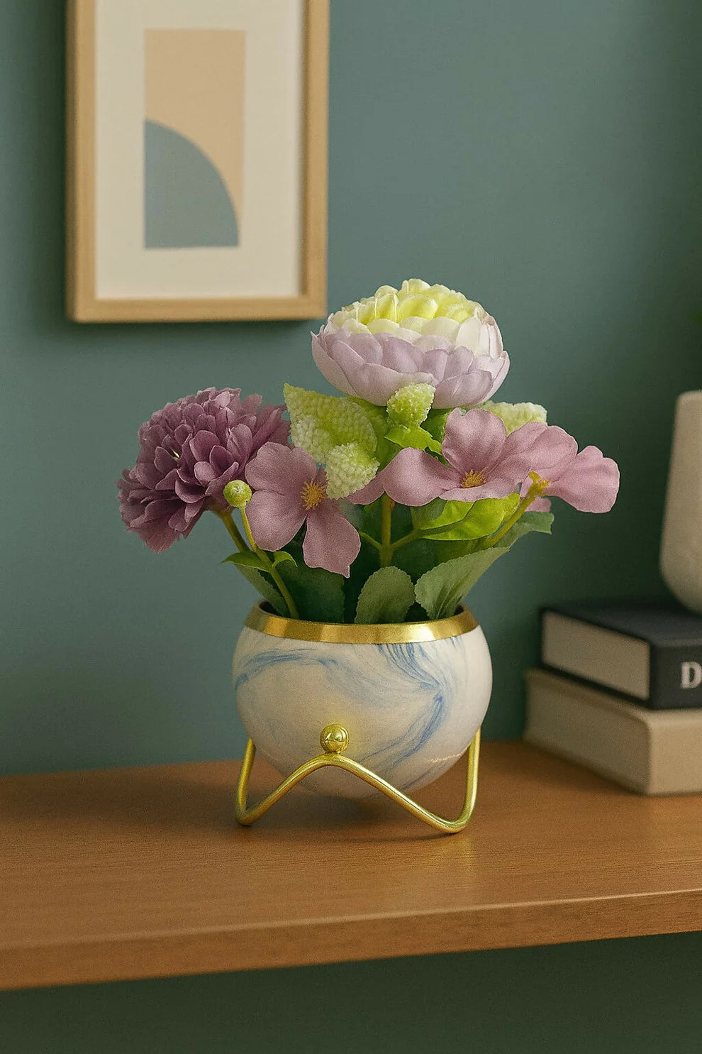 MarbleAura™ Luxury Artificial Mixed Flower Arrangement Gold Rim