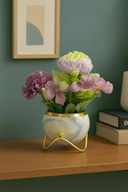 MarbleAura™ Luxury Artificial Mixed Flower Arrangement Gold Rim