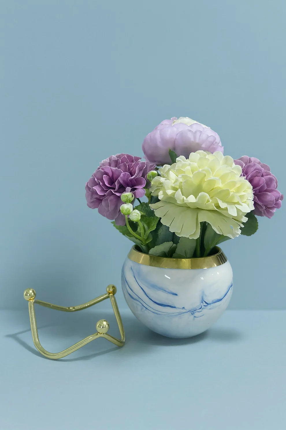MarbleAura™ Luxury Artificial Mixed Flower Arrangement Gold Rim